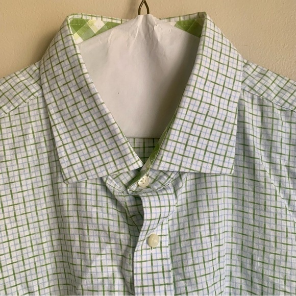 Jack Stone by Thomas Dean Men's white/green Checkered dress Shirt size 2XL - Picture 2 of 5